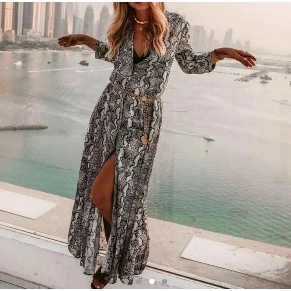 LIKE NEW ZARA Snake Python Animal Print Maxi Dress XS Blogger / Viral Favorite - Picture 2 of 6